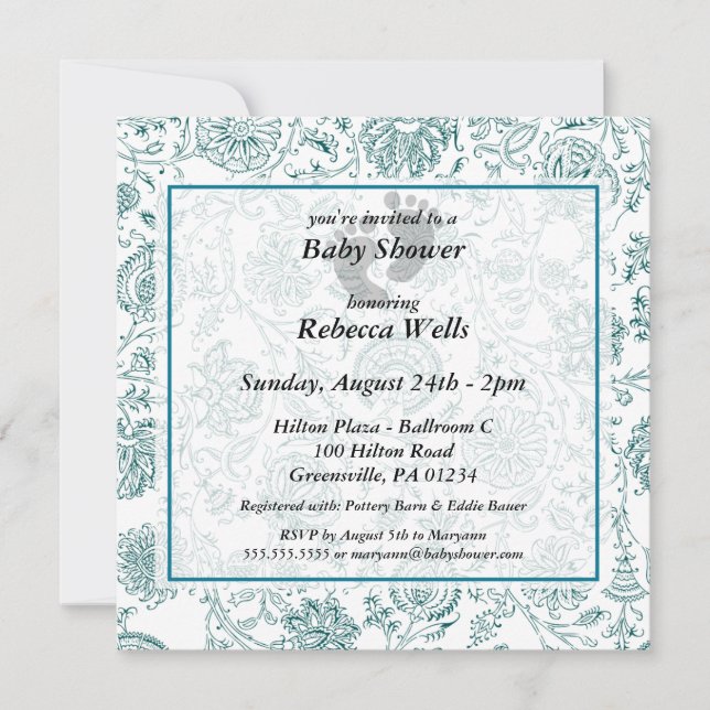 Blue Flowers Baby Shower Invitations (Front)
