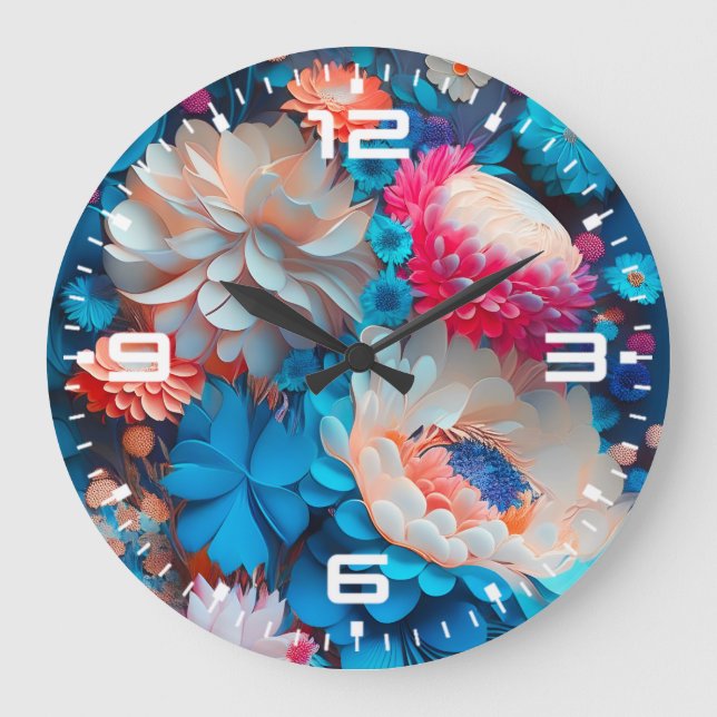 Blue Flowers Background-1 Large Clock (Front)