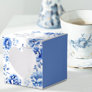 Blue Flowers Baptism Heart Favor Box