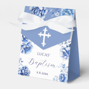 Blue Flowers Baptism Tent Favor Box
