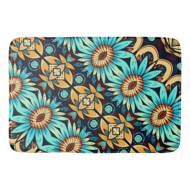 Blue Flowers Bath Mat (Front)