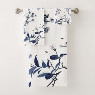 Blue flowers bath towel set