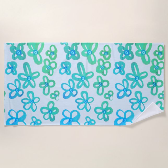 Blue flowers beach towel (Front)