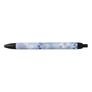 Blue Flowers Black Ink Pen
