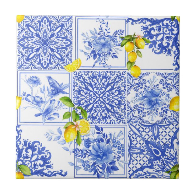 Blue flowers,blue china,porcelain,birds    tile (Front)