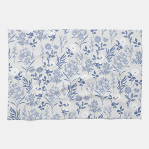 Blue Flowers Botanical Painting Kitchen Towel