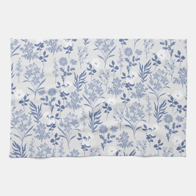 Blue Flowers Botanical Painting Kitchen Towel (Horizontal)
