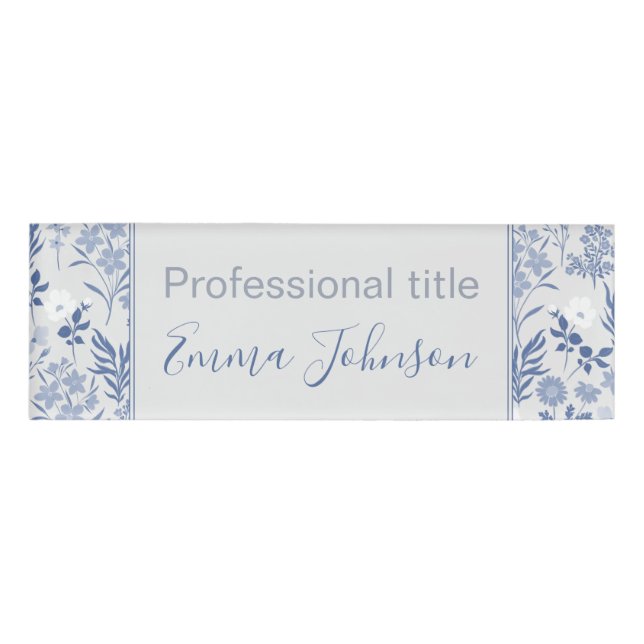 Blue Flowers Botanical Painting Name Tag (Front)