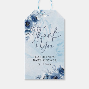 Blue Flowers Boy Baby Shower Thank You Gift Tags