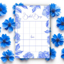 Blue Flowers Bridal shower bingo game