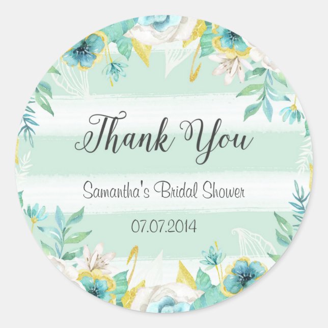 Blue Flowers Bridal Shower Sticker (Front)
