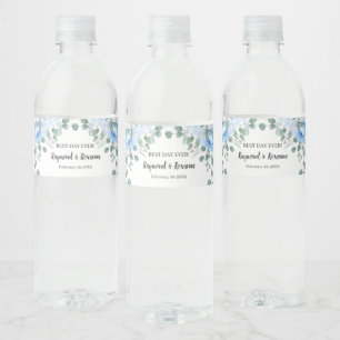 Blue Flowers Bridal Shower Wedding  Water Bottle Label