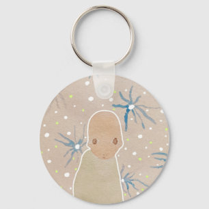 Blue flowers  button keychain