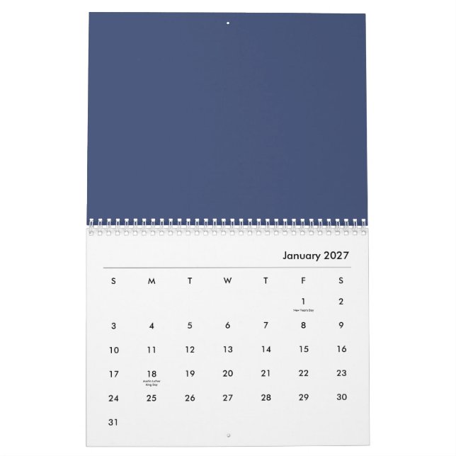 Blue flowers calendar (Jan 2027)