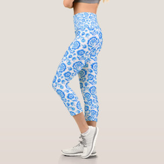 Blue Flowers Capri Leggings