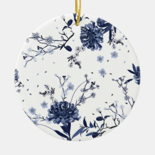 Blue flowers ceramic ornament
