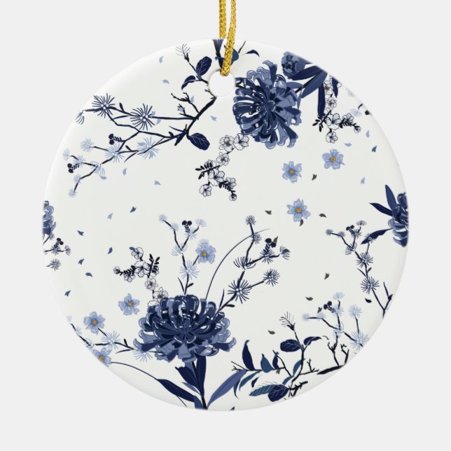Blue flowers ceramic ornament (Front)
