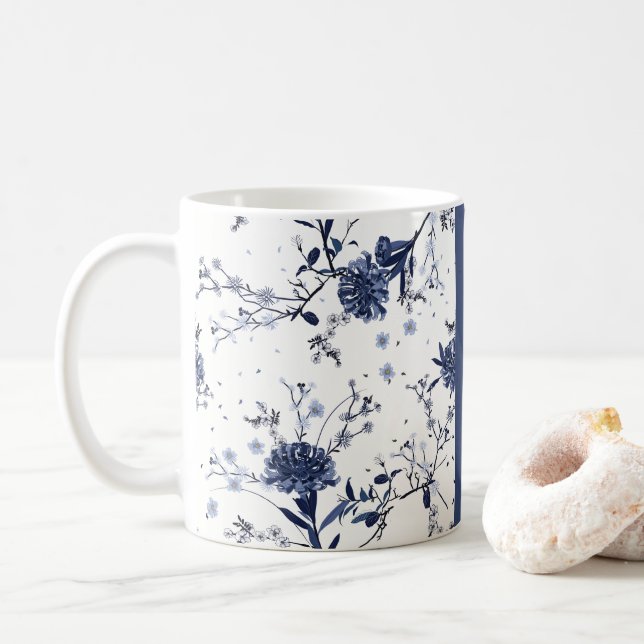Blue flowers coffee mug (With Donut)