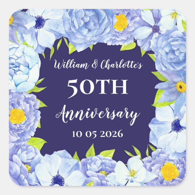 Blue Flowers Custom Anniversary Favour Tag (Front)