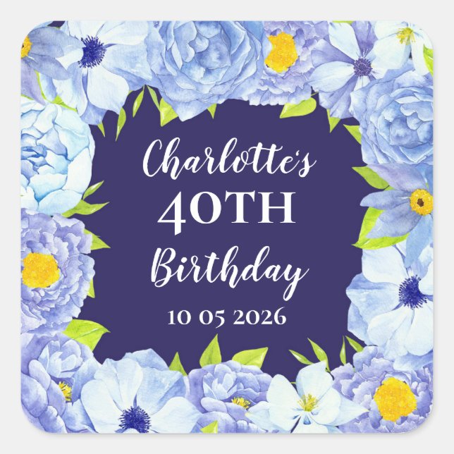 Blue Flowers Custom Birthday Favour Tag (Front)