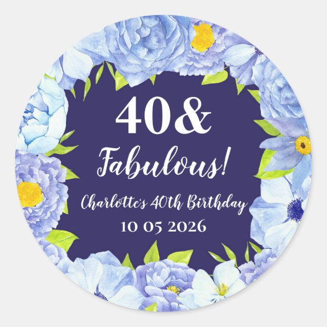 Blue Flowers Custom Birthday Favour Tag (Front)
