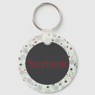 Blue Flowers Customizable Name Button Keychain