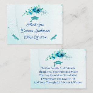 Blue Flowers Customized Graduation Thank You Card