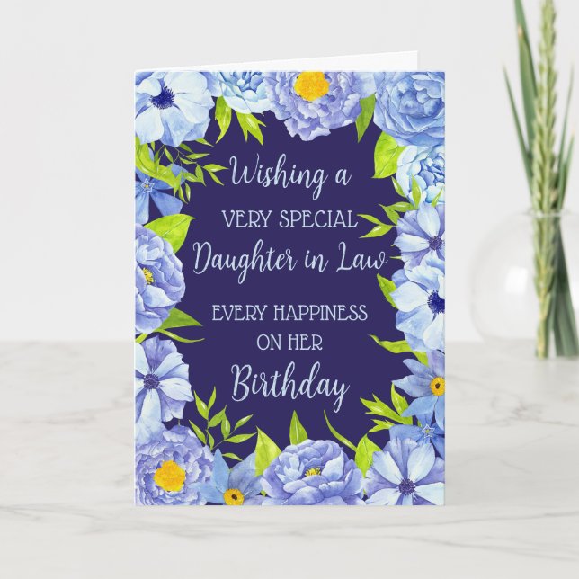 Blue Flowers Daughter in Law Birthday Card (Front)