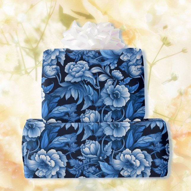 Blue Flowers Dramatically Pretty Giftwrap Wrapping Paper (Creator Uploaded)