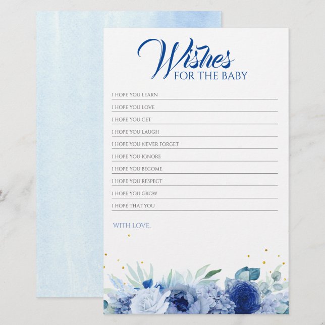 Blue Flowers Elegant Baby Shower Game (Front/Back)