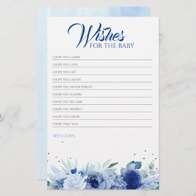 Blue Flowers Elegant Baby Shower Game (Front/Back)