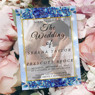 Blue Flowers Elegant Vellum Wedding Invitation