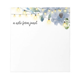 Blue Flowers & Fairy Lights Personalized Notepad