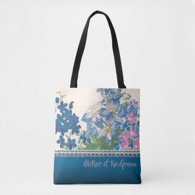 Blue Flowers Favourite Bridesmaid Gift Tote Bag (Front)