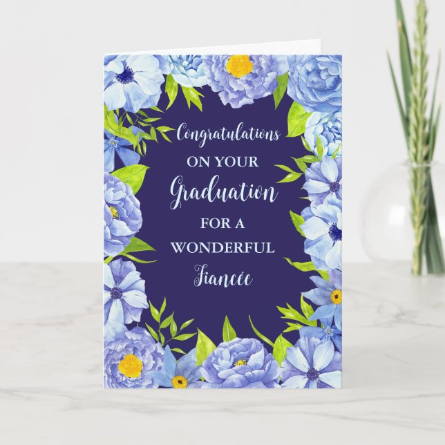Blue Flowers Fiancée Congratulations Graduation Card (Front)