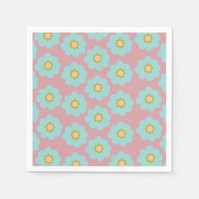 Blue Flowers Floral Art Pattern Custom Background  Napkin (Front)