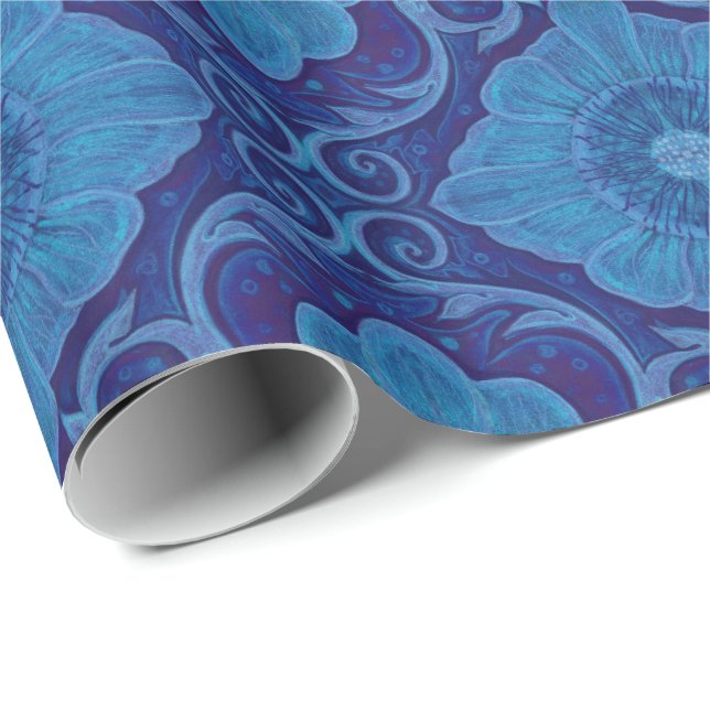 "Blue flowers” floral motif, bohemian pattern Wrapping Paper (Roll Corner)