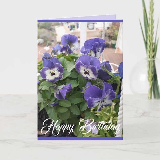 Blue Flowers Floral Pansy Viola Photo Art Card (Front)