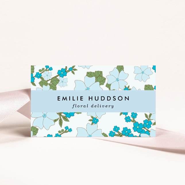 Blue Flowers, Floral Pattern, Florist, Flower Shop Business Card (Creator Uploaded)