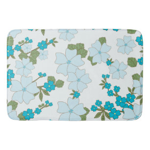 Blue Flowers, Floral Pattern, Pattern Of Flowers Bath Mat