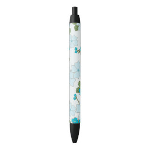 Blue Flowers, Floral Pattern, Pattern Of Flowers Black Ink Pen