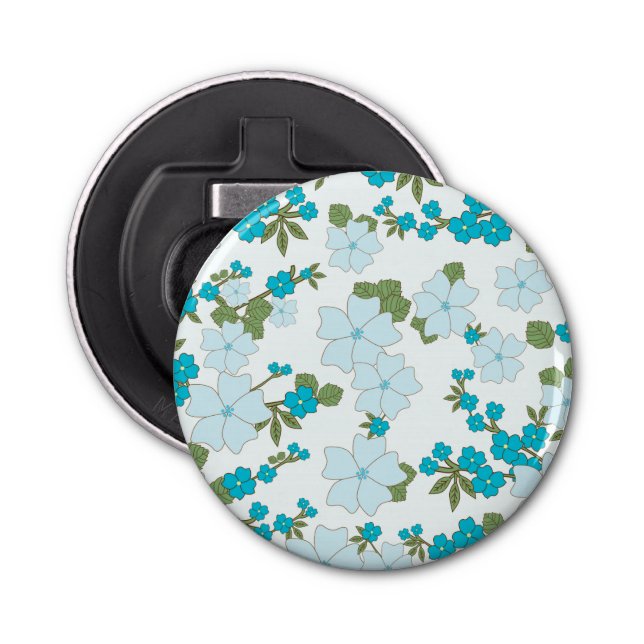 Blue Flowers, Floral Pattern, Pattern Of Flowers Bottle Opener (Front)