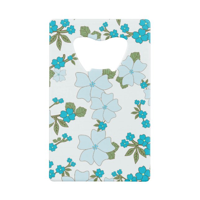 Blue Flowers, Floral Pattern, Pattern Of Flowers Credit Card Bottle Opener (Front)