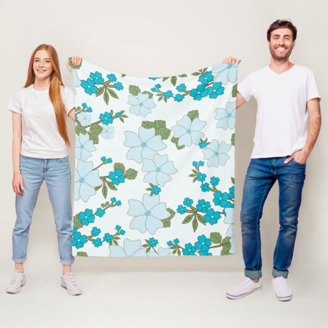 Blue Flowers, Floral Pattern, Pattern Of Flowers Fleece Blanket (In Situ)