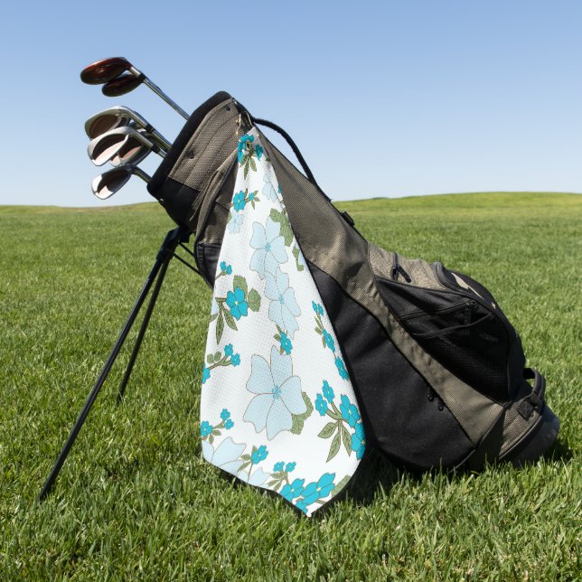 Blue Flowers, Floral Pattern, Pattern Of Flowers Golf Towel (Green)
