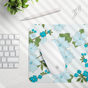 Blue Flowers, Floral Pattern, Pattern Of Flowers Mouse Pad
