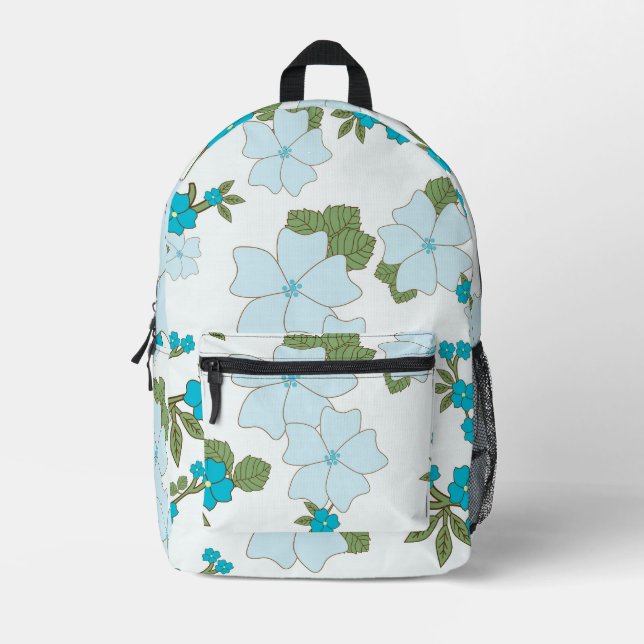 Blue Flowers, Floral Pattern, Pattern Of Flowers Printed Backpack (Front)