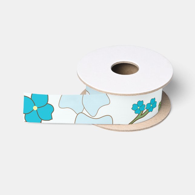 Blue Flowers, Floral Pattern, Pattern Of Flowers Satin Ribbon (Spool)