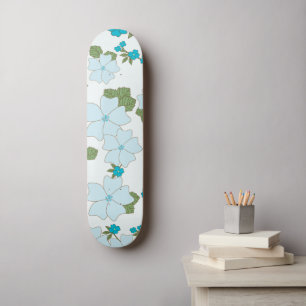 Blue Flowers, Floral Pattern, Pattern Of Flowers Skateboard