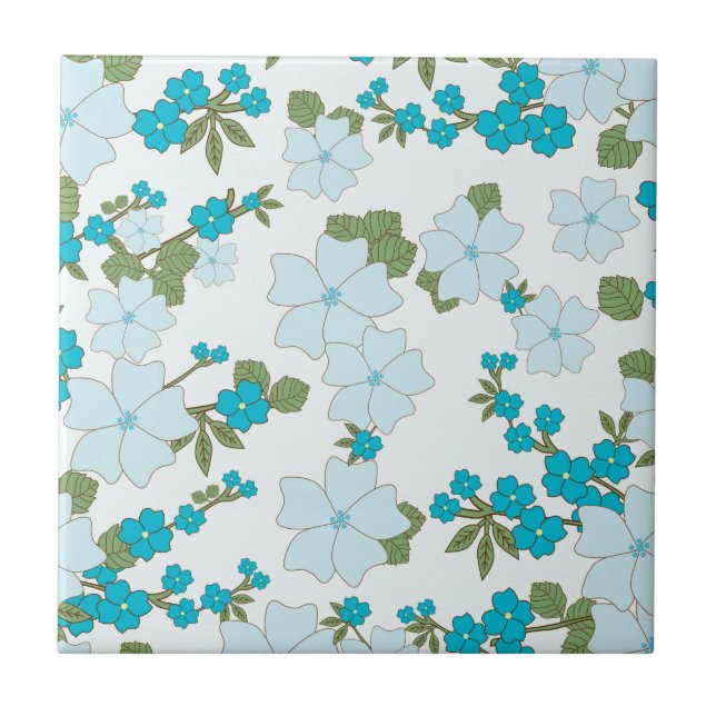 Blue Flowers, Floral Pattern, Pattern Of Flowers Tile (Front)